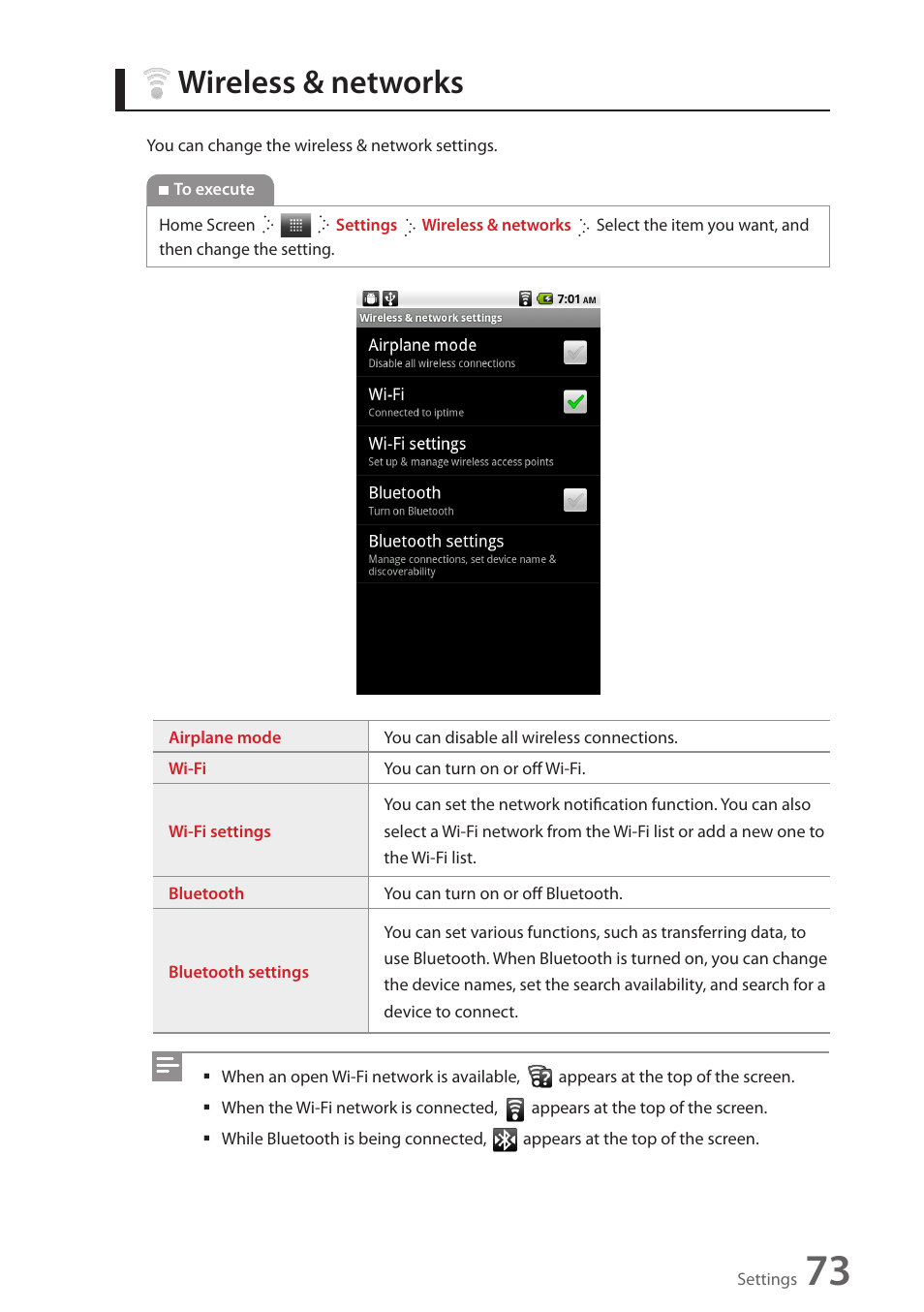 Wireless & networks, Settings | Wintec FileMate Identity Tablet User Manual | Page 72 / 98