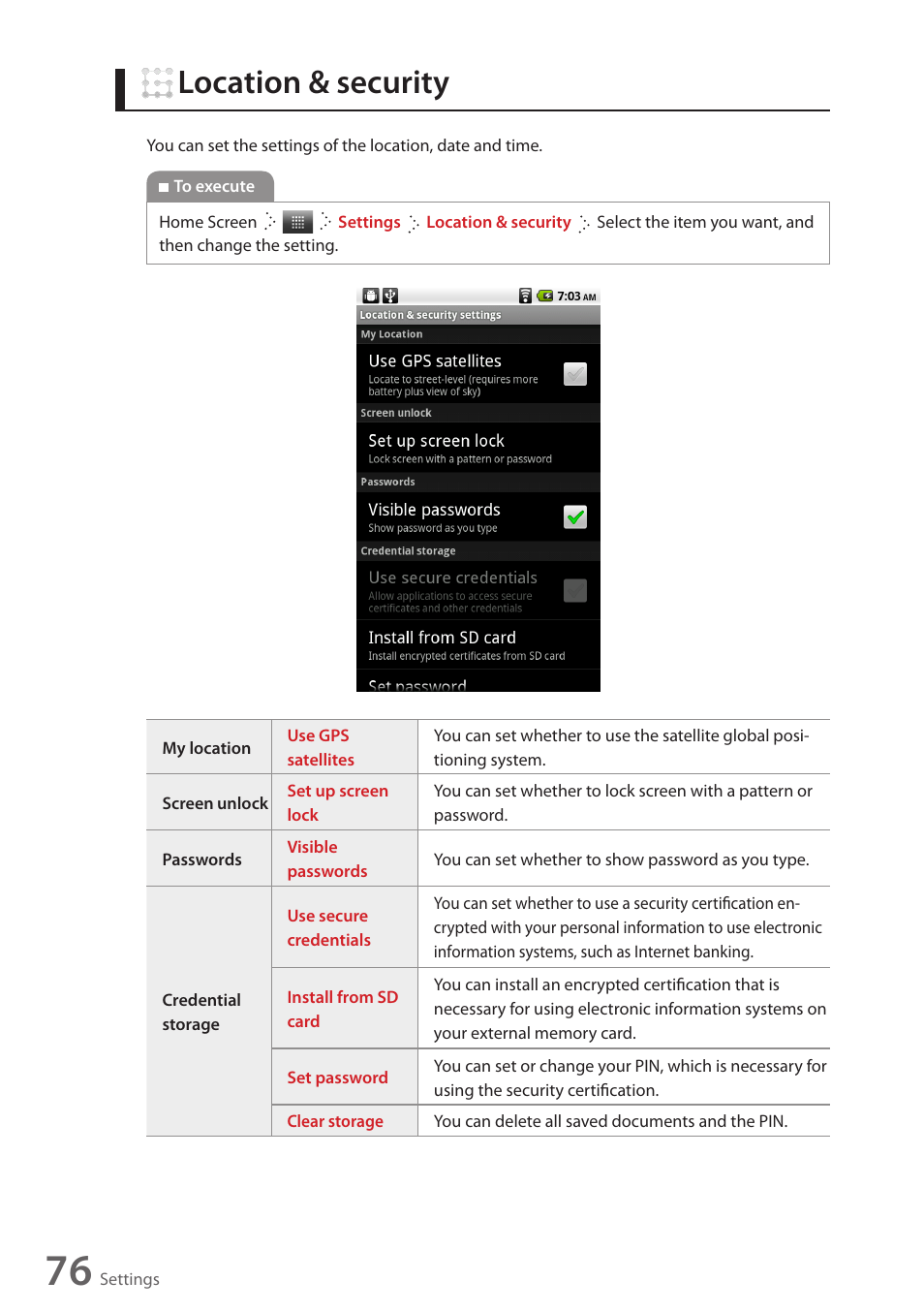 Location & security | Wintec FileMate Identity Tablet User Manual | Page 75 / 98