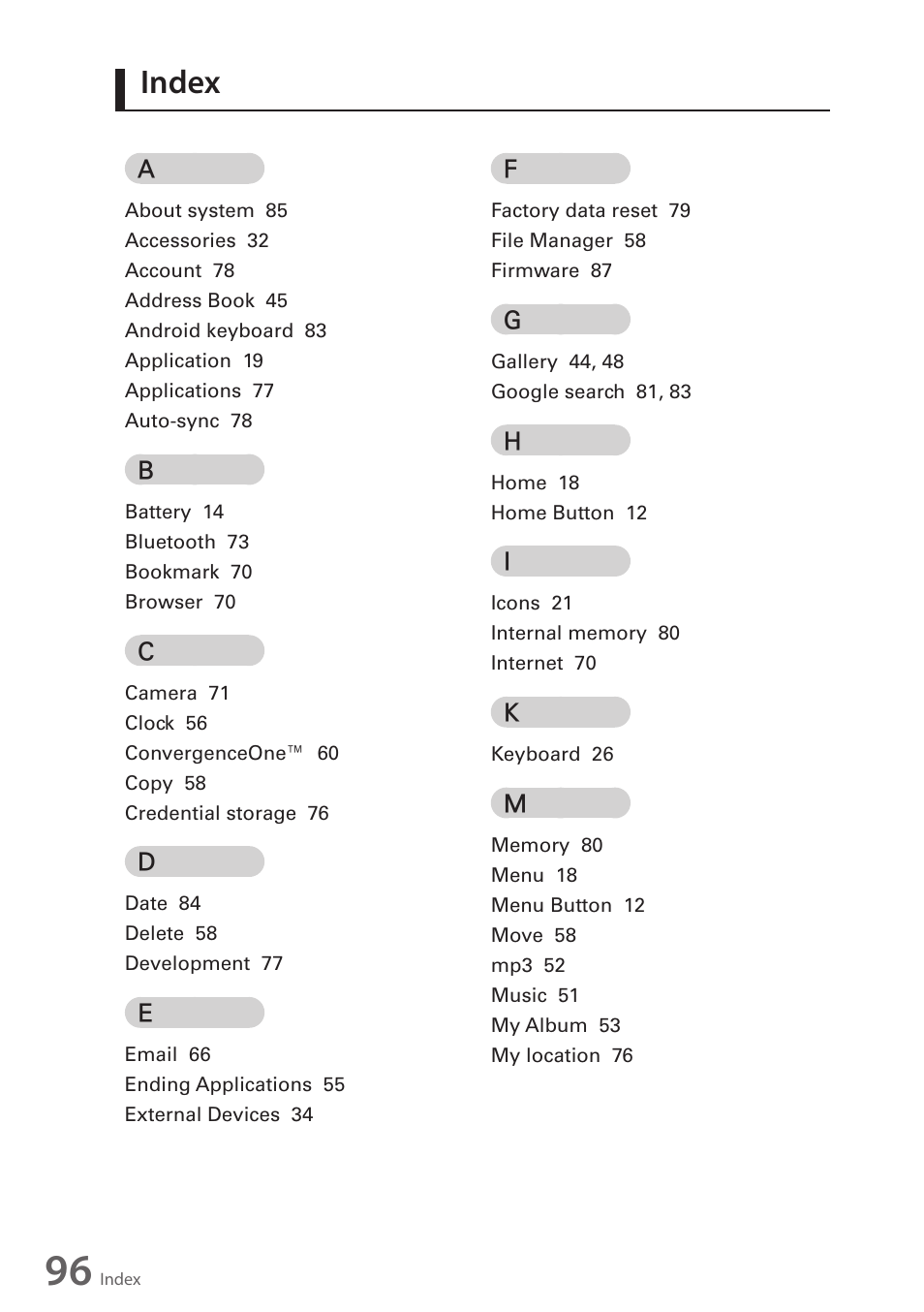 Index | Wintec FileMate Identity Tablet User Manual | Page 95 / 98