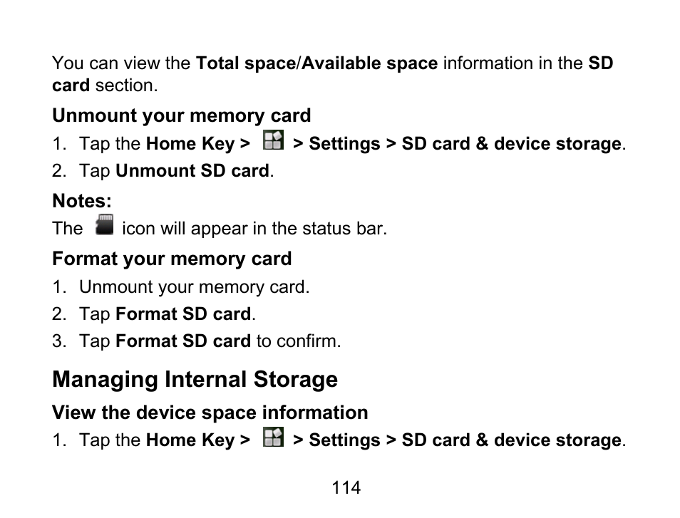 Managing internal storage | Wintec FileMate Light Tablet User Manual | Page 114 / 129