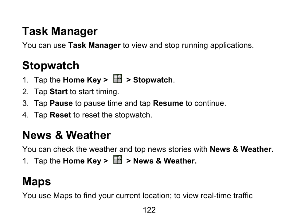 Task manager, Stopwatch, News & weather | Maps | Wintec FileMate Light Tablet User Manual | Page 122 / 129