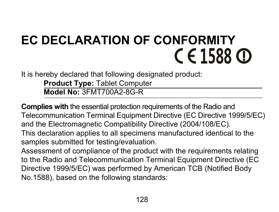 Ec declaration of conformity | Wintec FileMate Light Tablet User Manual | Page 128 / 129