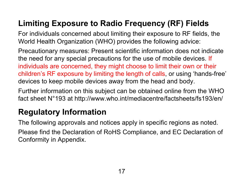 Limiting exposure to radio frequency (rf) fields, Regulatory information | Wintec FileMate Light Tablet User Manual | Page 17 / 129