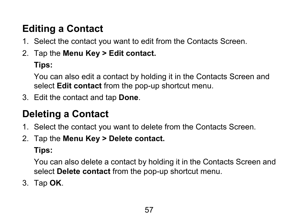 Editing a contact, Deleting a contact | Wintec FileMate Light Tablet User Manual | Page 57 / 129