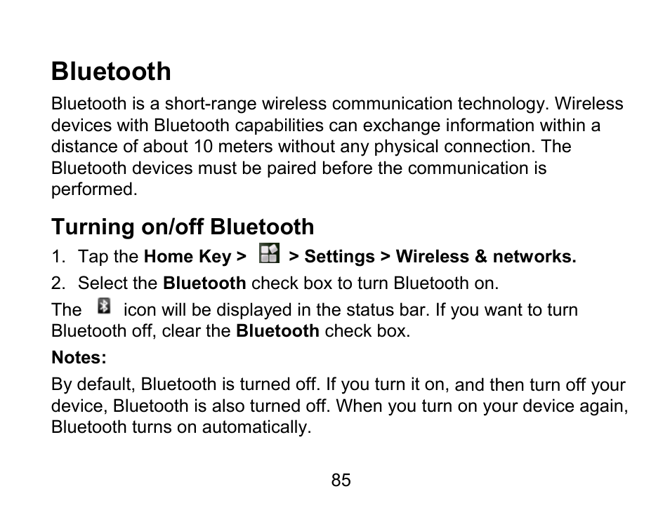 Bluetooth, Turning on/off bluetooth | Wintec FileMate Light Tablet User Manual | Page 85 / 129