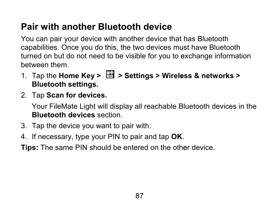 Pair with another bluetooth device | Wintec FileMate Light Tablet User Manual | Page 87 / 129