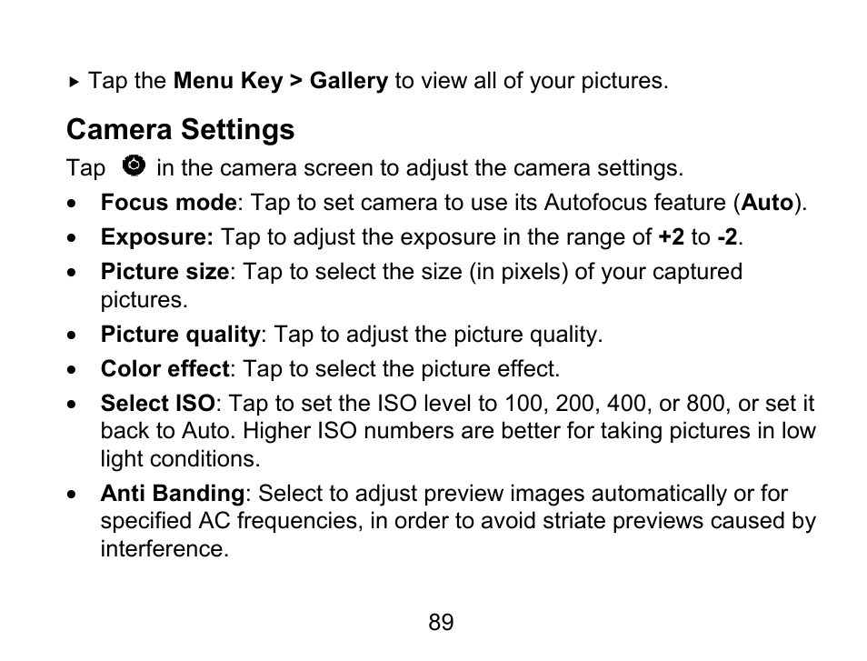 Camera settings | Wintec FileMate Light Tablet User Manual | Page 89 / 129
