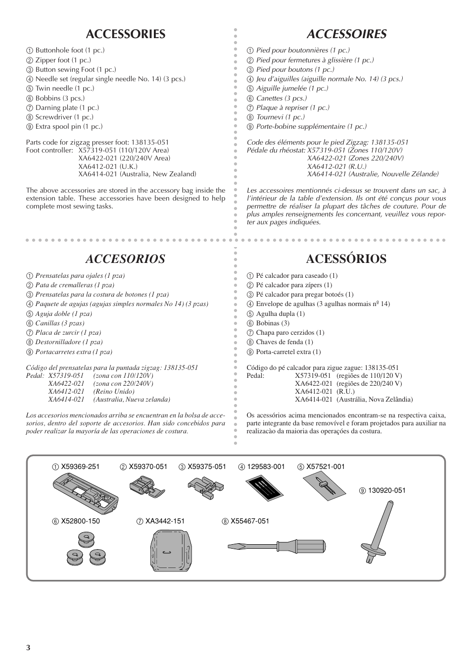 Accessoires, Accessories, Accesorios | Acessórios | Brother LS 1520 User Manual | Page 11 / 67