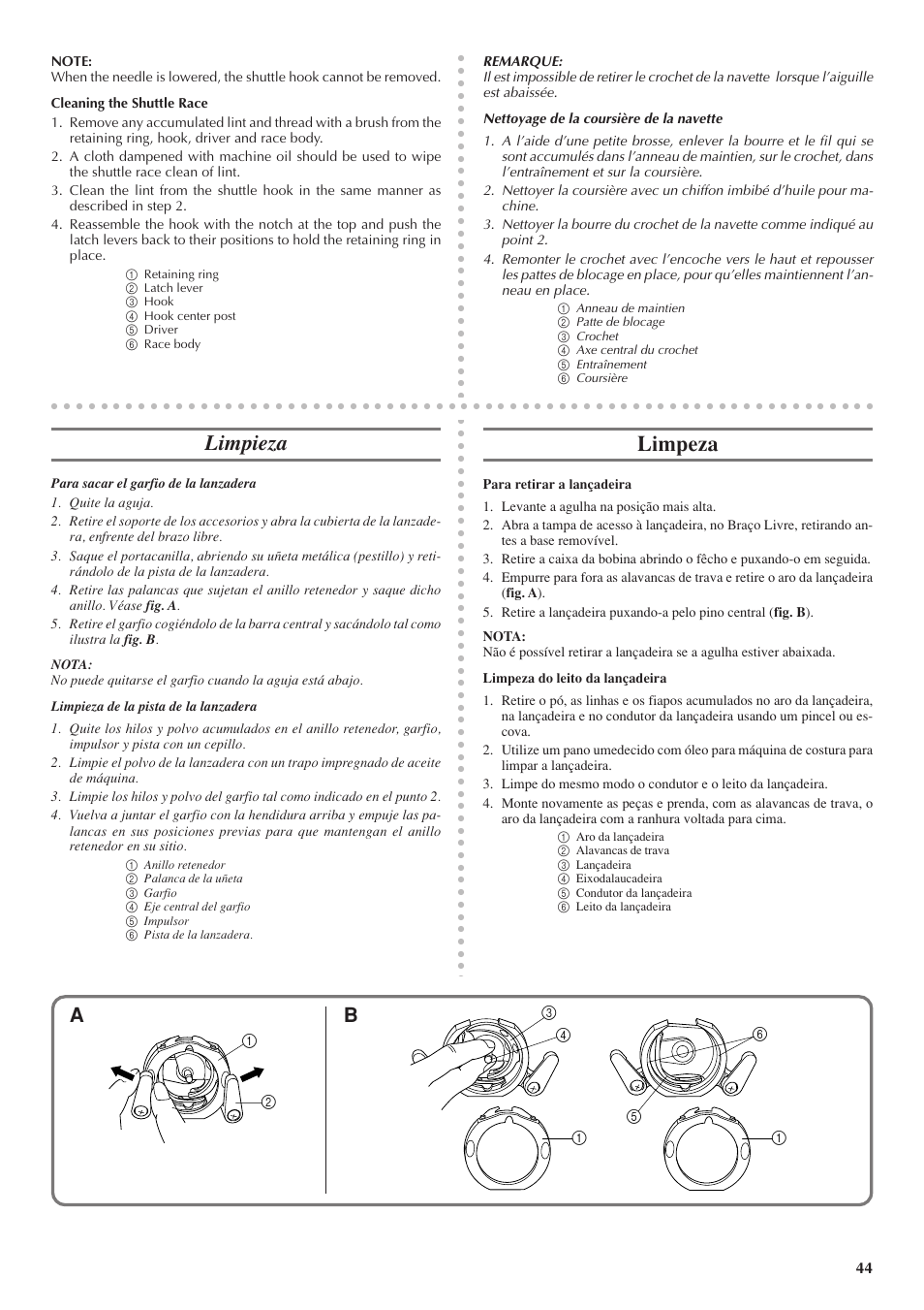 Limpieza, Limpeza | Brother LS 1520 User Manual | Page 52 / 67