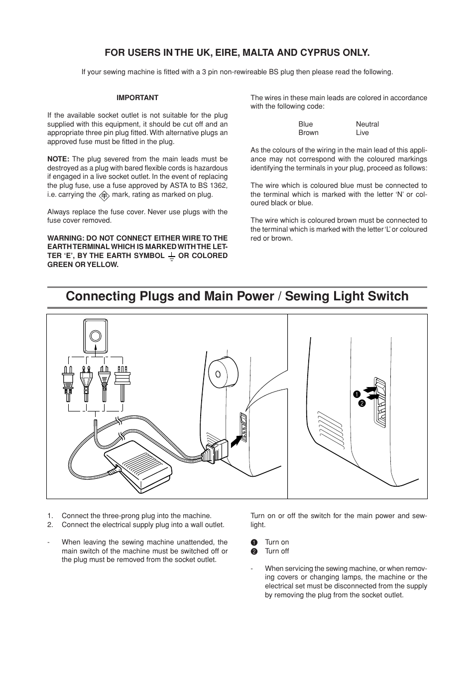 For users in the uk, eire, malta and cyprus only | Brother LS 1520 User Manual | Page 6 / 67