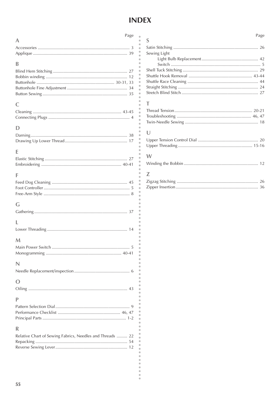 Index | Brother LS 1520 User Manual | Page 63 / 67