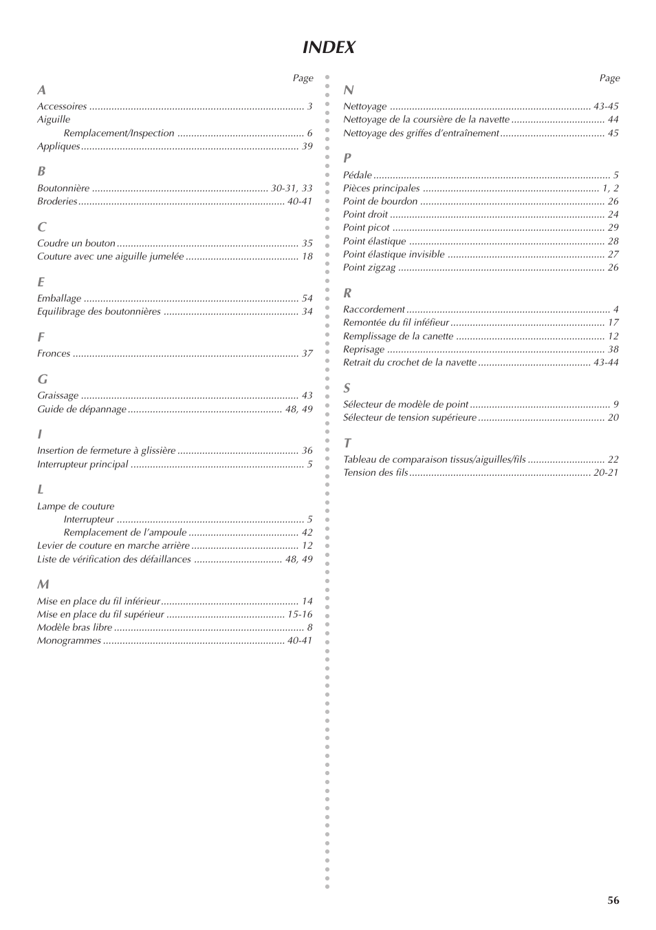 Index | Brother LS 1520 User Manual | Page 64 / 67