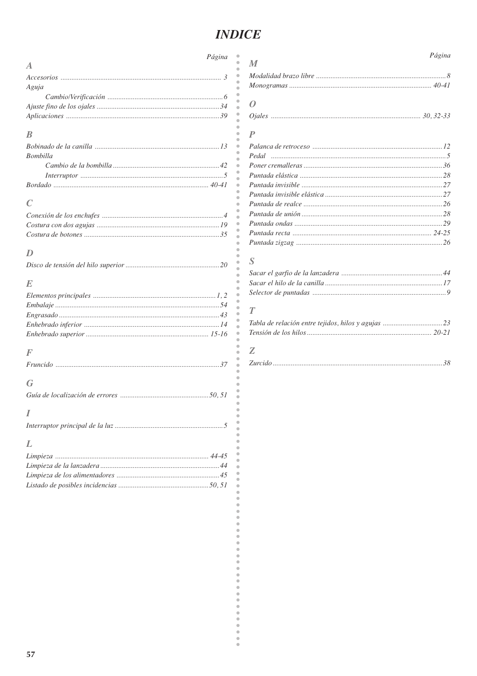 Indice | Brother LS 1520 User Manual | Page 65 / 67