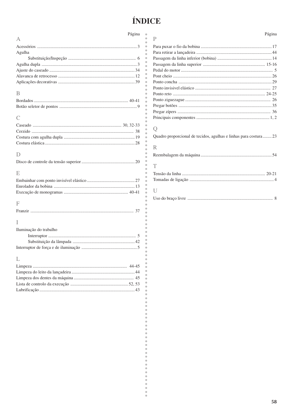 Índice | Brother LS 1520 User Manual | Page 66 / 67