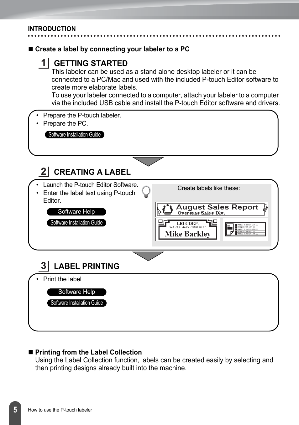 Getting started, Creating a label label printing | Brother PT-2730 User Manual | Page 12 / 88