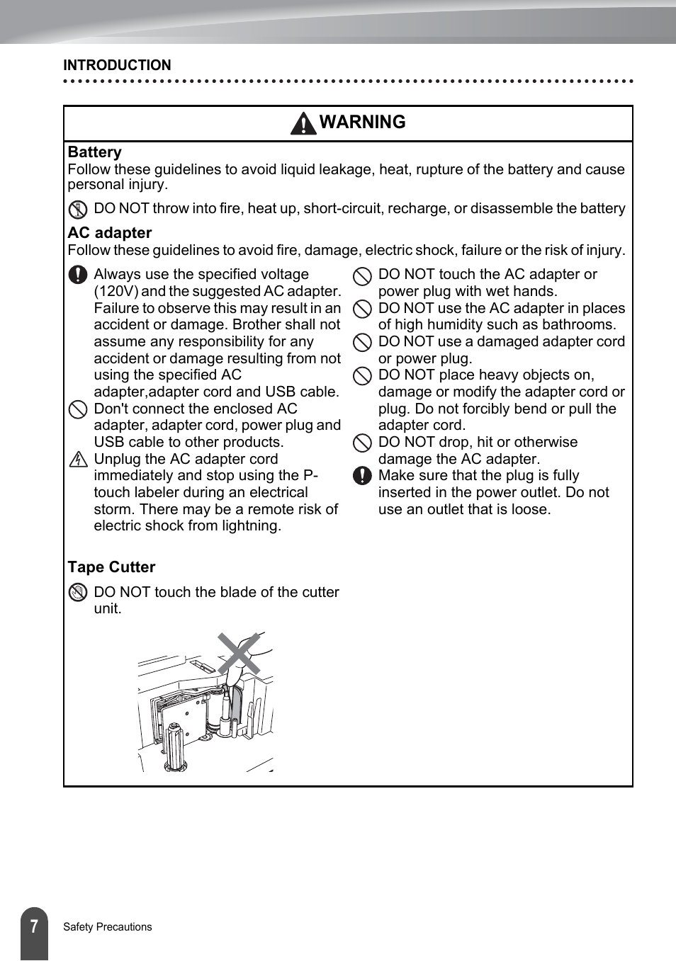 Warning | Brother PT-2730 User Manual | Page 14 / 88