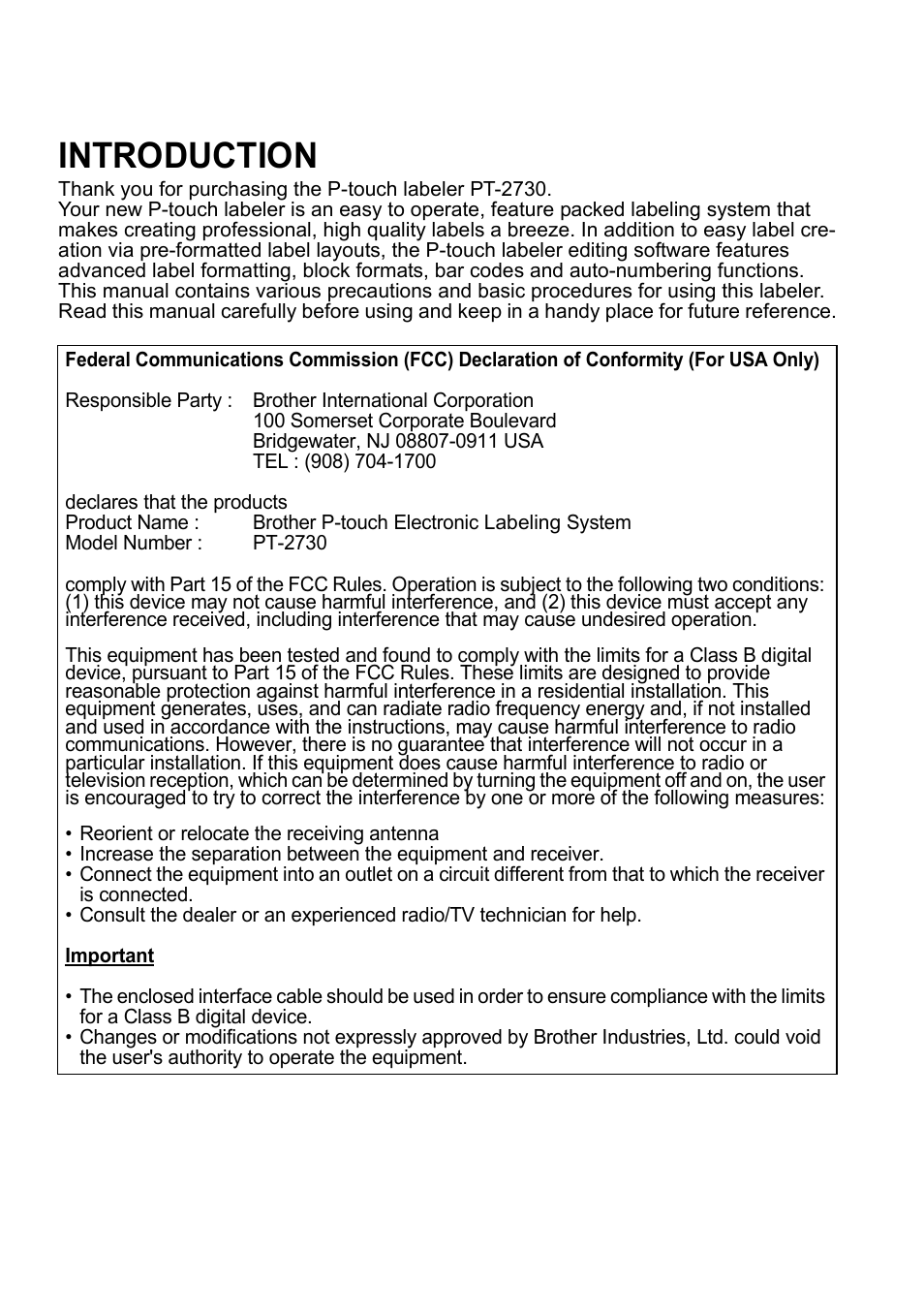 Introduction | Brother PT-2730 User Manual | Page 2 / 88