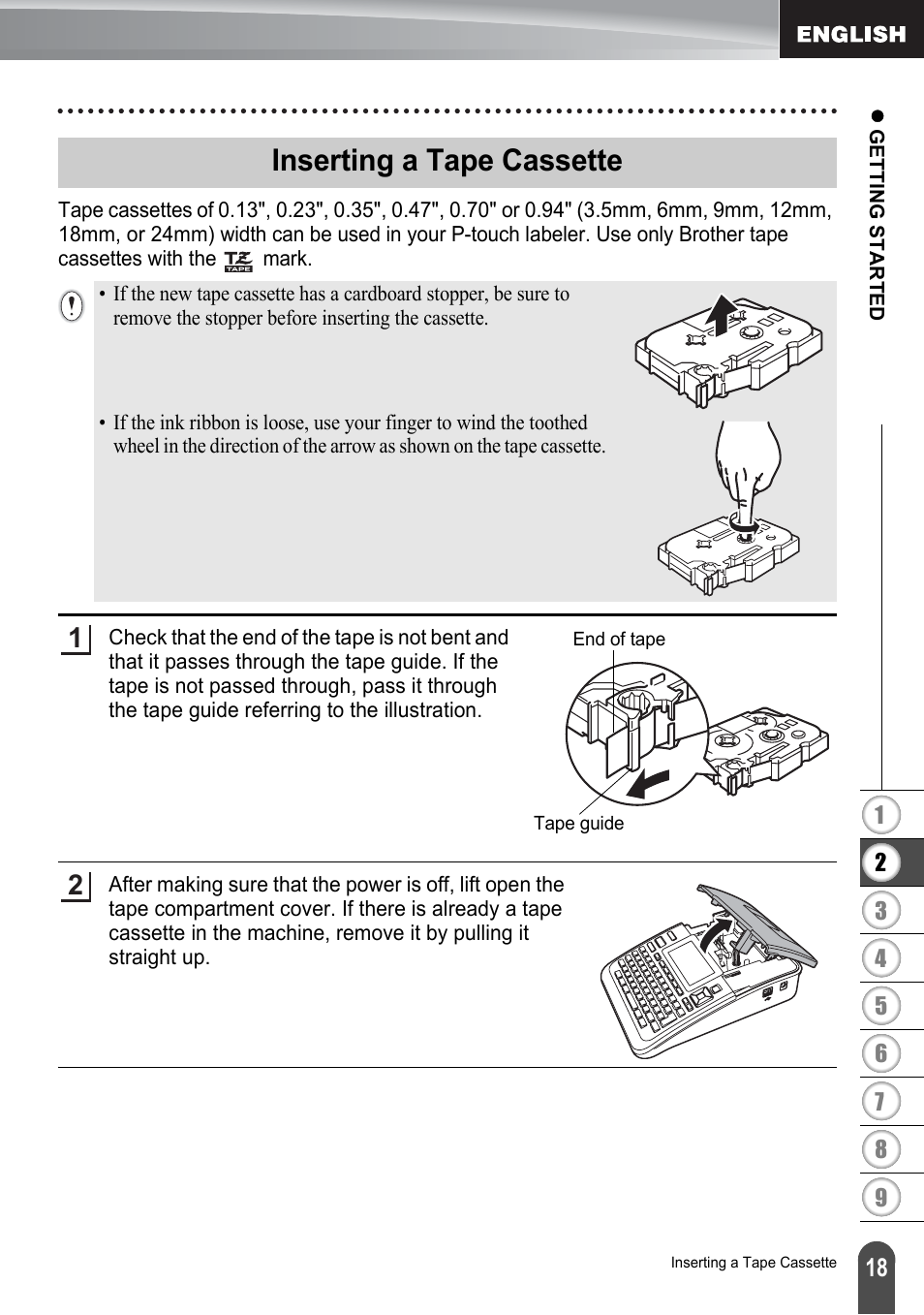 Inserting a tape cassette | Brother PT-2730 User Manual | Page 25 / 88