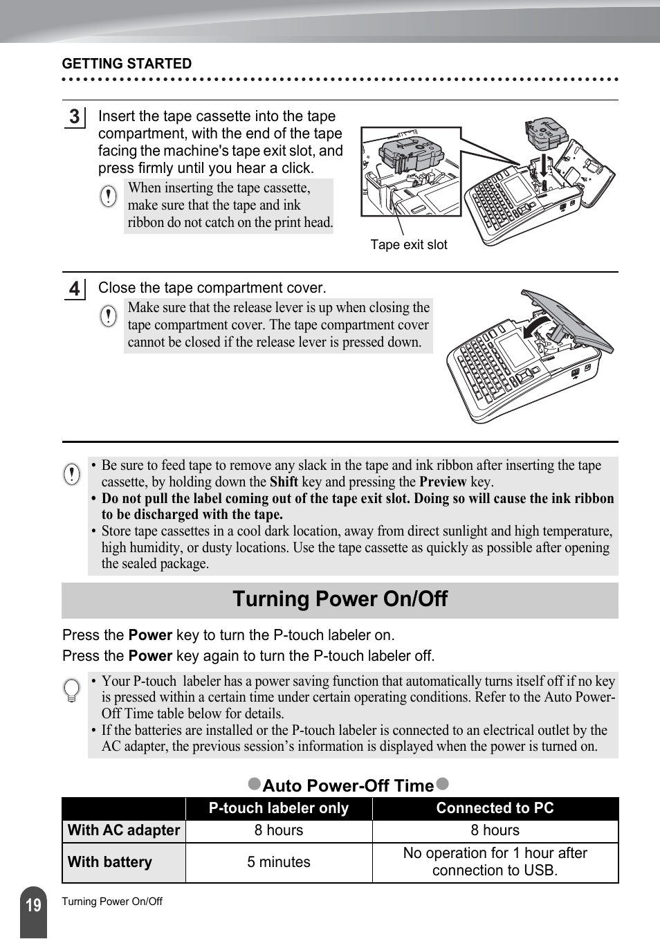 Turning power on/off | Brother PT-2730 User Manual | Page 26 / 88