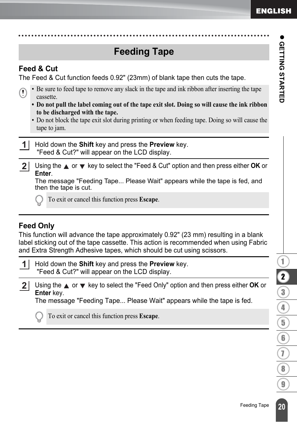 Feeding tape, Feed & cut, Feed only | Feed & cut feed only | Brother PT-2730 User Manual | Page 27 / 88