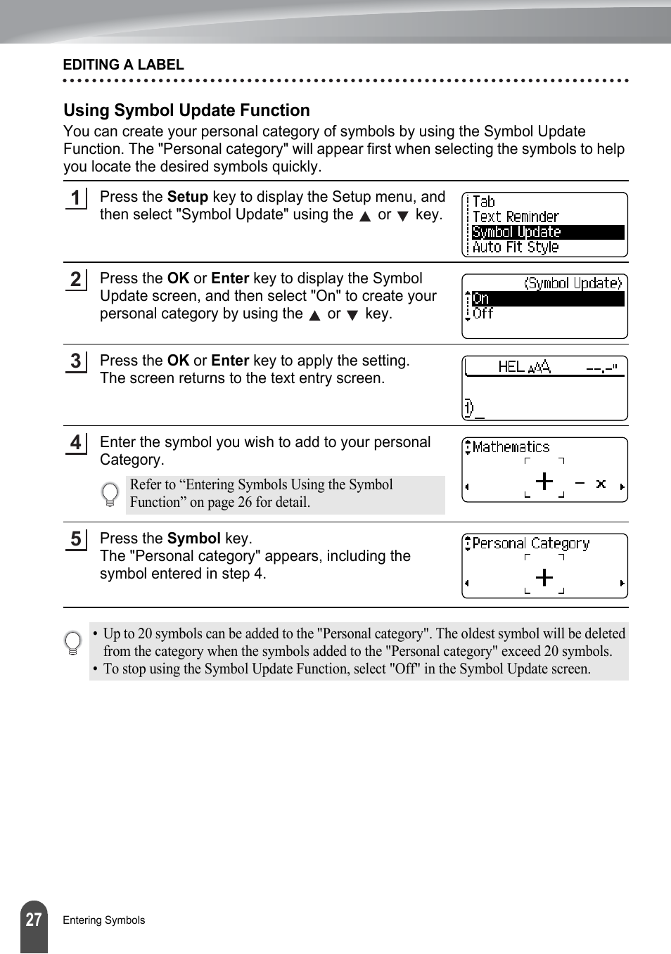 Using symbol update function | Brother PT-2730 User Manual | Page 34 / 88