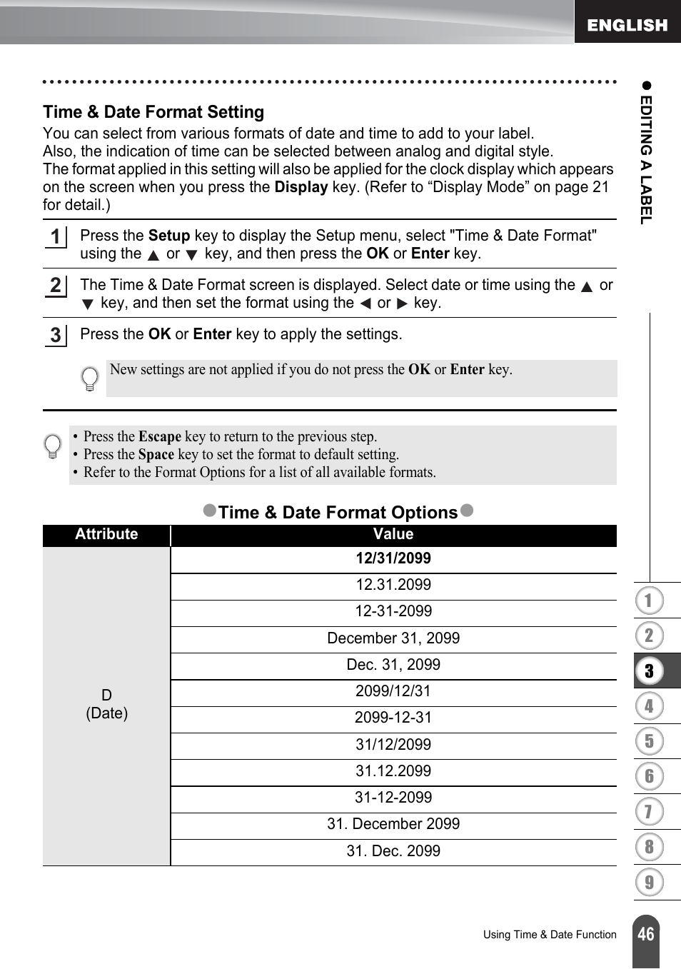 Time & date format setting | Brother PT-2730 User Manual | Page 53 / 88