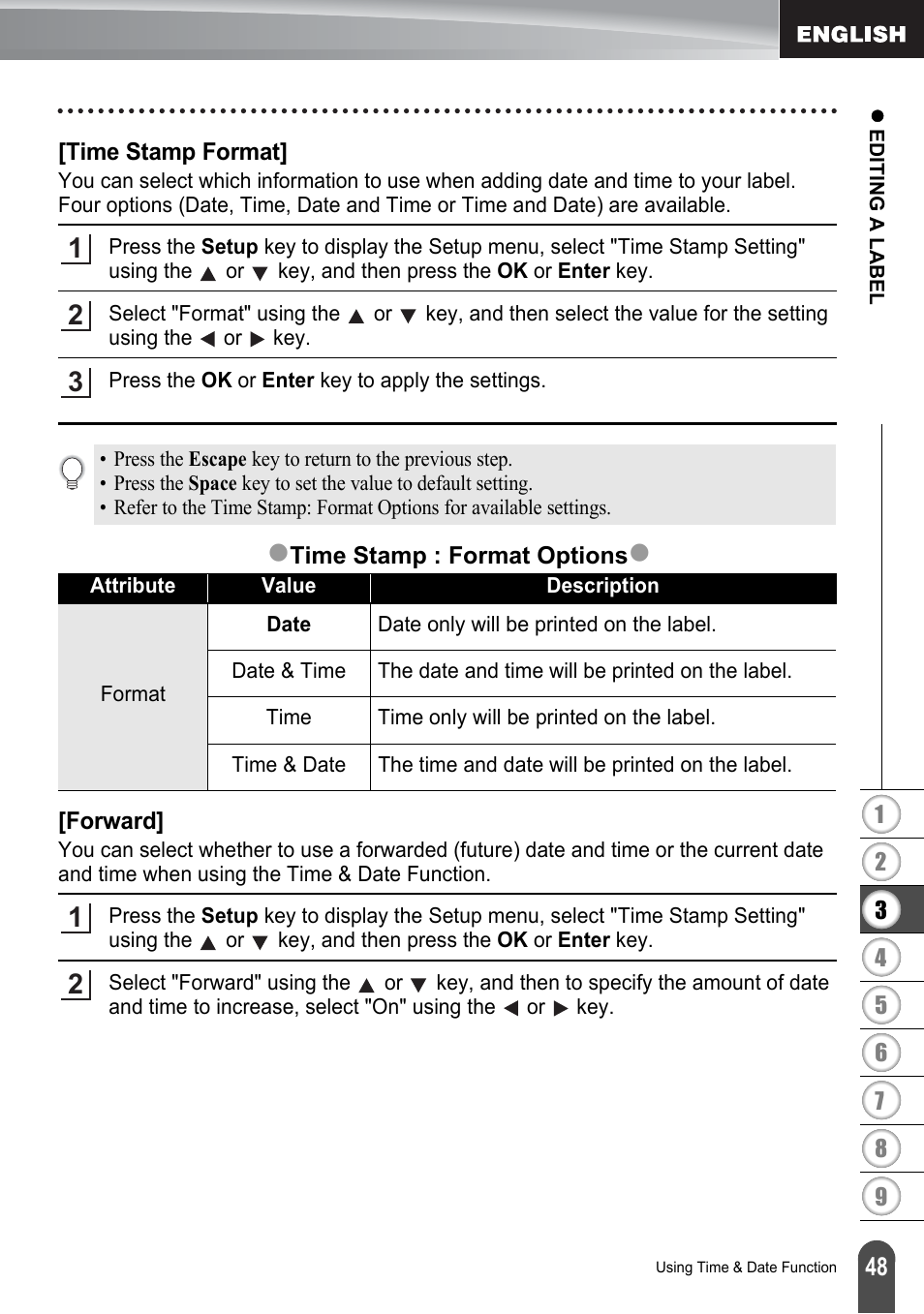 Time stamp format, Forward, Time stamp format] [forward | Brother PT-2730 User Manual | Page 55 / 88