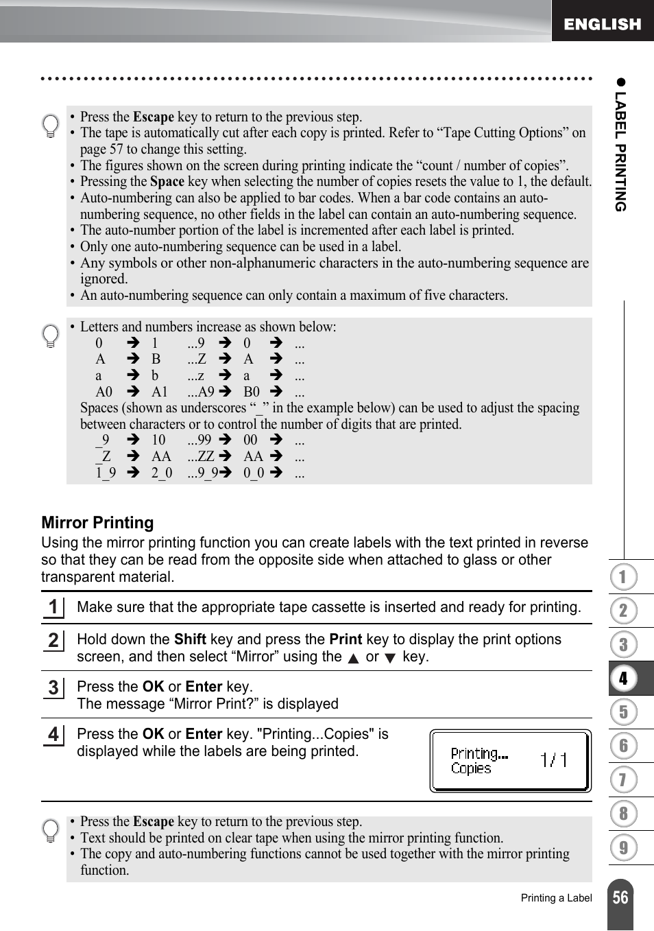 Mirror printing | Brother PT-2730 User Manual | Page 63 / 88