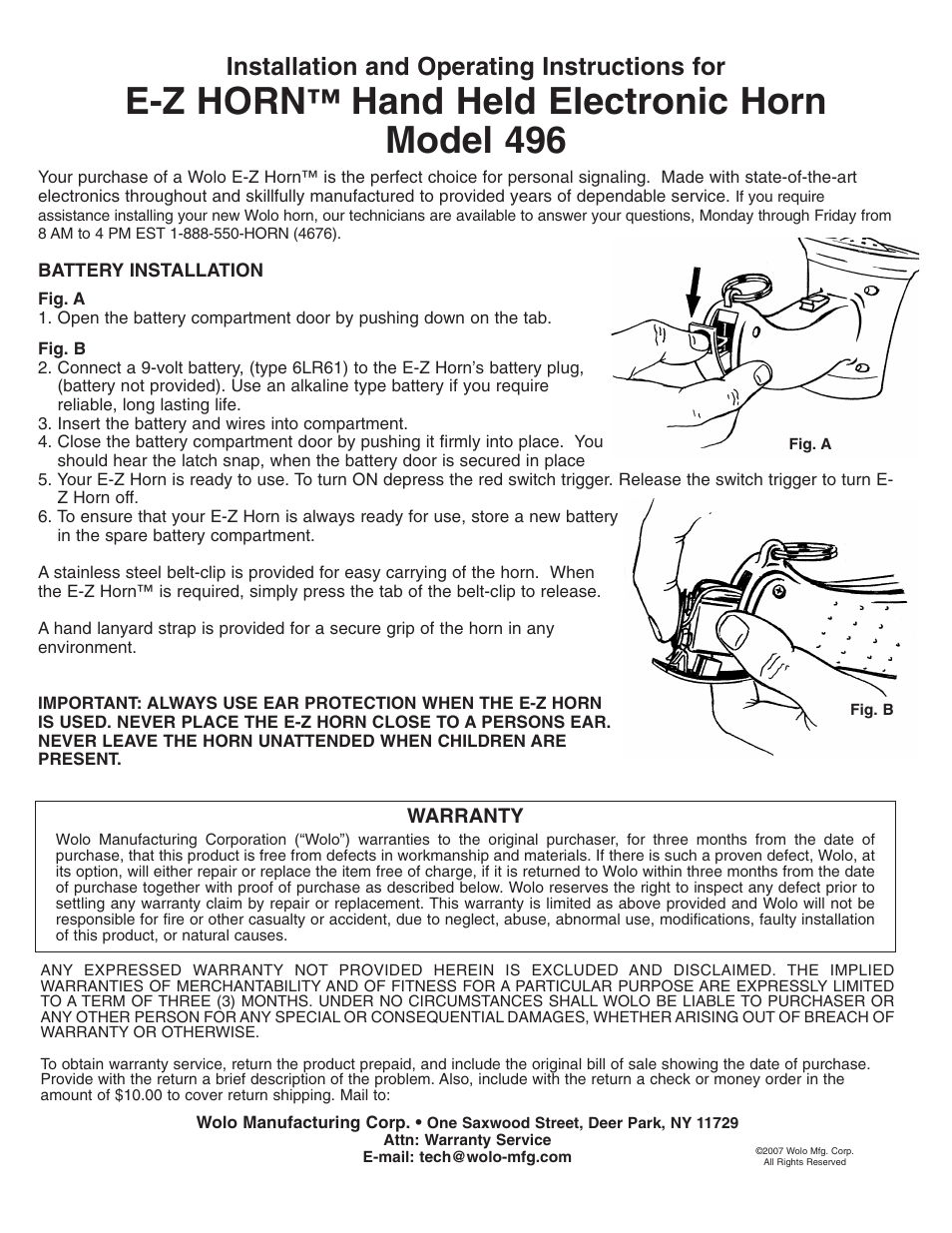 Wolo 496 E-Z Horn User Manual | 1 page