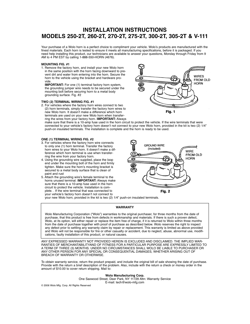 Wolo V-111 Disc Horn User Manual | 1 page