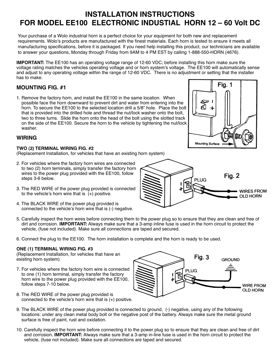 Wolo EE100 Electronic Industrial Horn User Manual | 2 pages