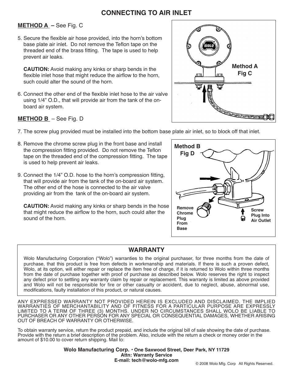 Connecting to air inlet | Wolo 846 The Chief User Manual | Page 2 / 2