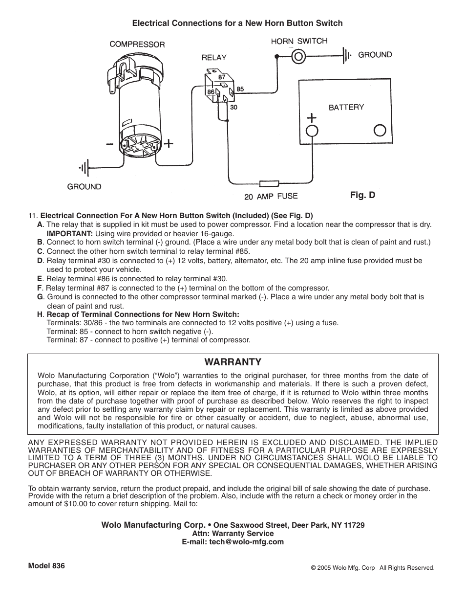 Warranty | Wolo 836 Silver Streak User Manual | Page 2 / 2