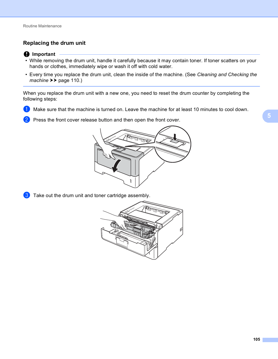 Replacing the drum unit | Brother HL-5450DNT User Manual | Page 111 / 167