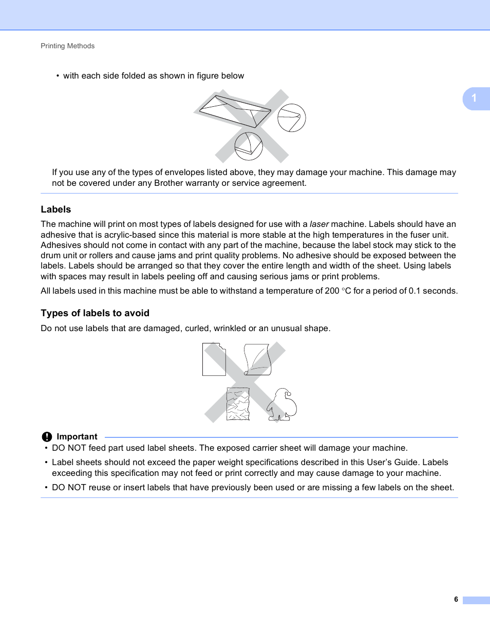 Labels, Types of labels to avoid, With each side folded as shown in figure below | Brother HL-5450DNT User Manual | Page 12 / 167