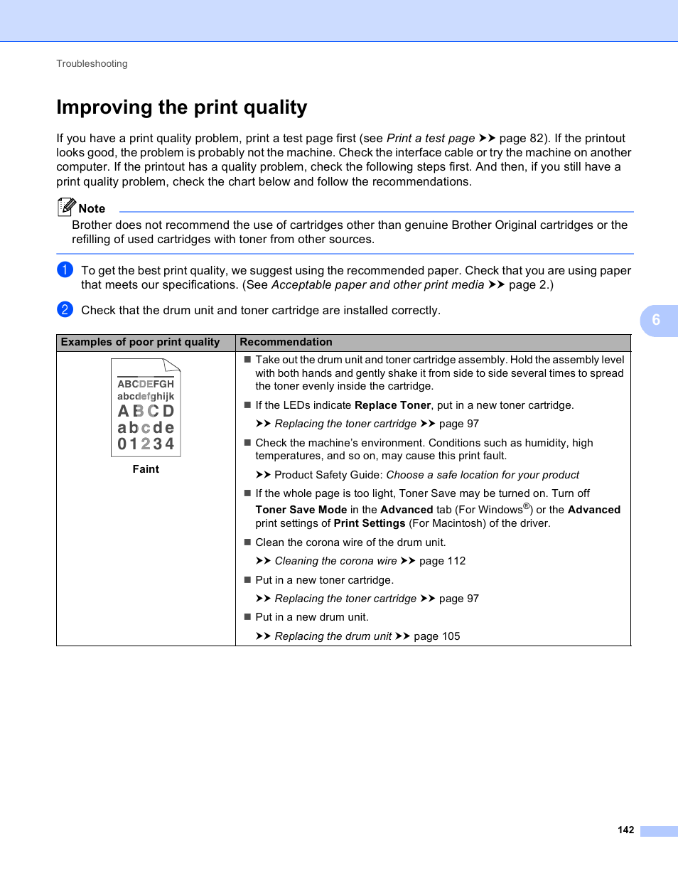 Improving the print quality | Brother HL-5450DNT User Manual | Page 148 / 167