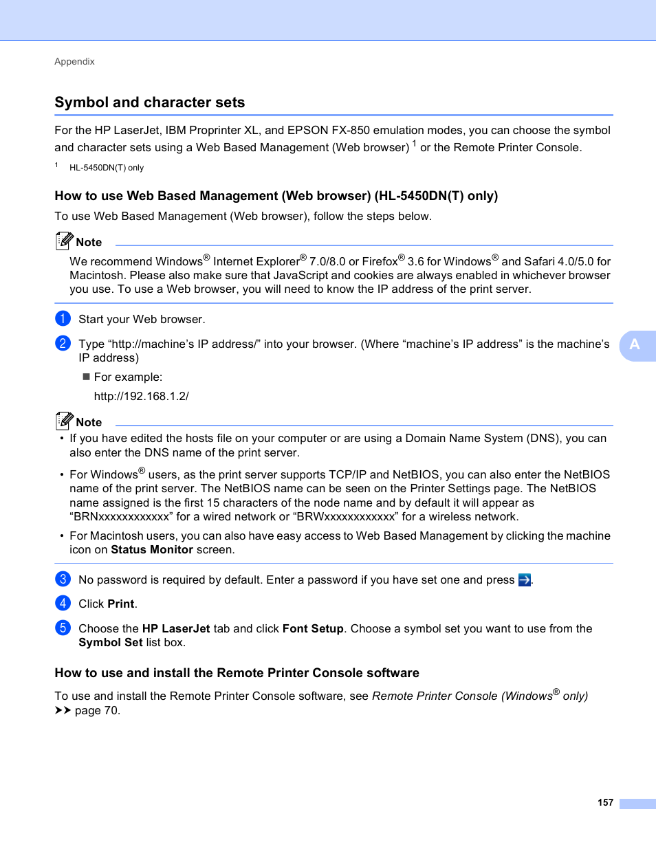 Symbol and character sets, Asymbol and character sets | Brother HL-5450DNT User Manual | Page 163 / 167