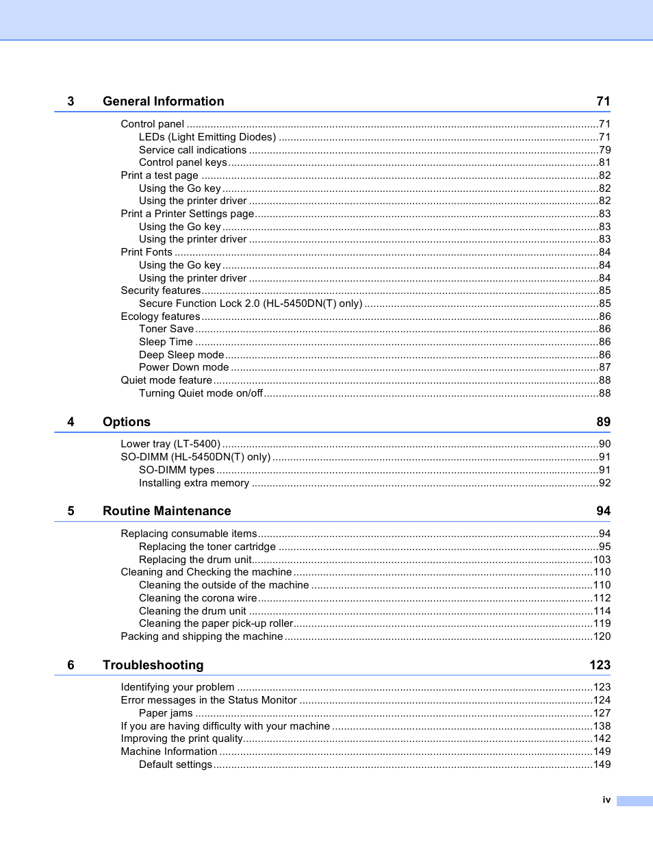 Brother HL-5450DNT User Manual | Page 5 / 167