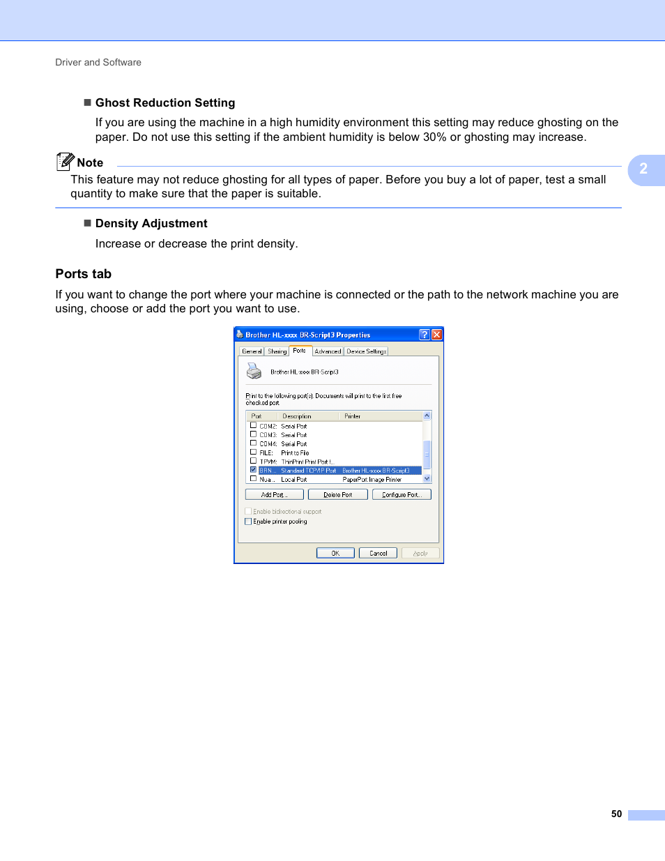 Ports tab | Brother HL-5450DNT User Manual | Page 56 / 167