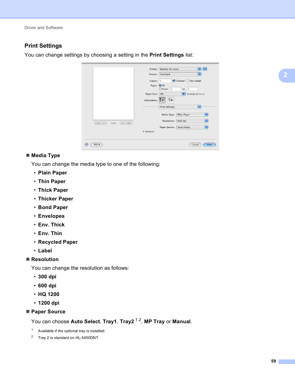 Print settings | Brother HL-5450DNT User Manual | Page 65 / 167