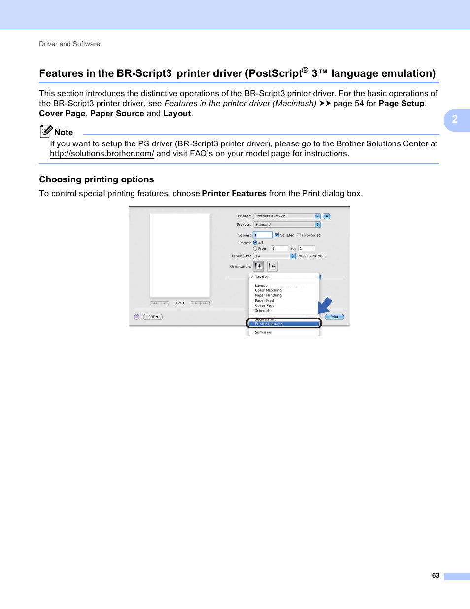 Choosing printing options, 3™ language emulation) | Brother HL-5450DNT User Manual | Page 69 / 167