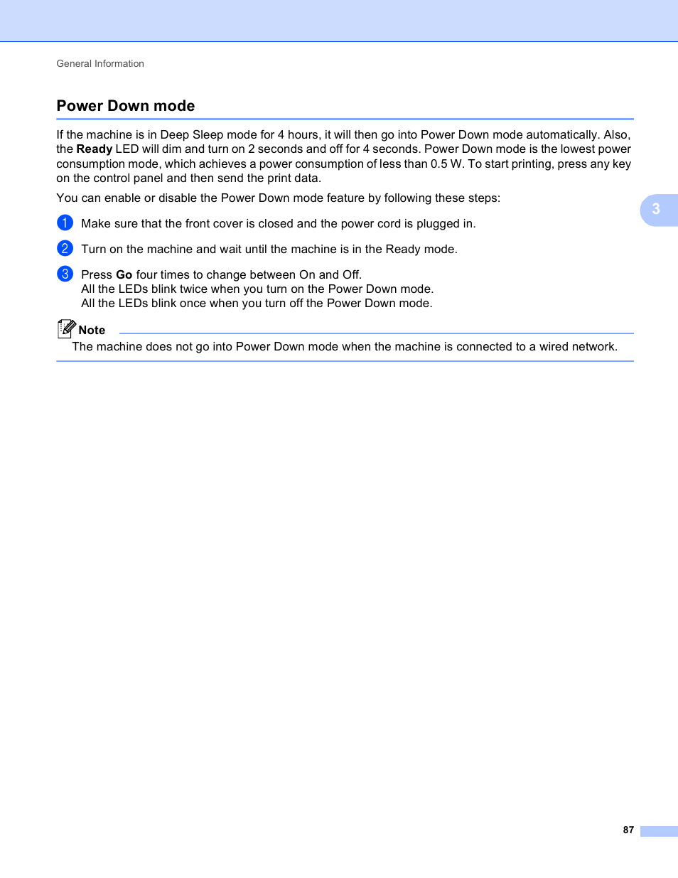 Power down mode, 3power down mode | Brother HL-5450DNT User Manual | Page 93 / 167