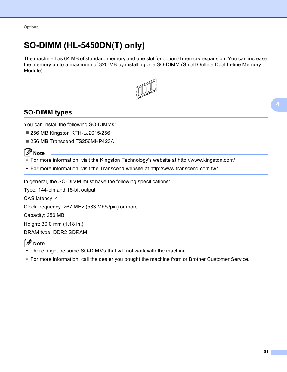 So-dimm (hl-5450dn(t) only), So-dimm types, Ee so-dimm (hl-5450dn(t) only) uu | Brother HL-5450DNT User Manual | Page 97 / 167
