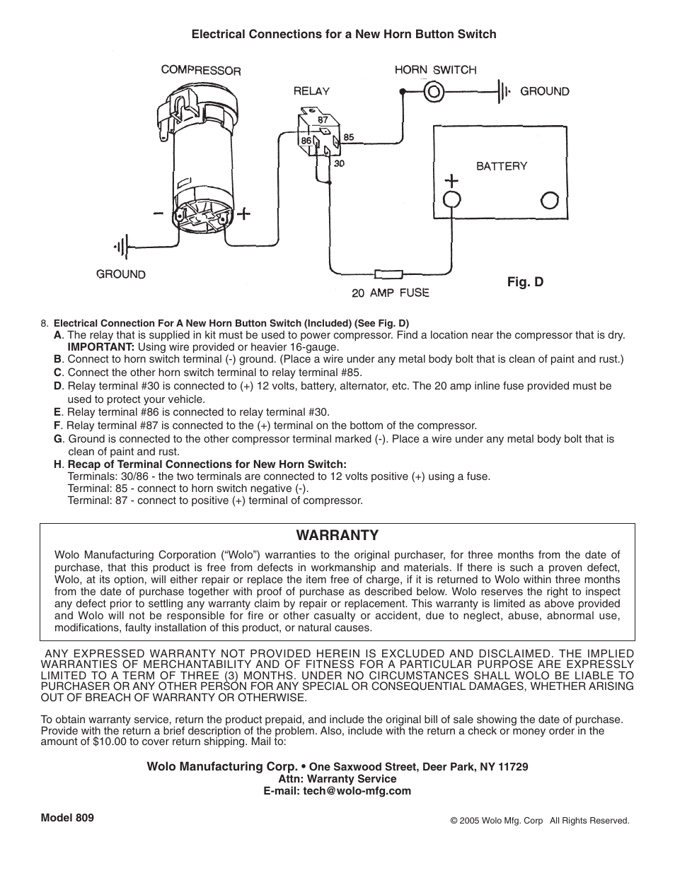 Warranty | Wolo 809 Challenger User Manual | Page 2 / 2