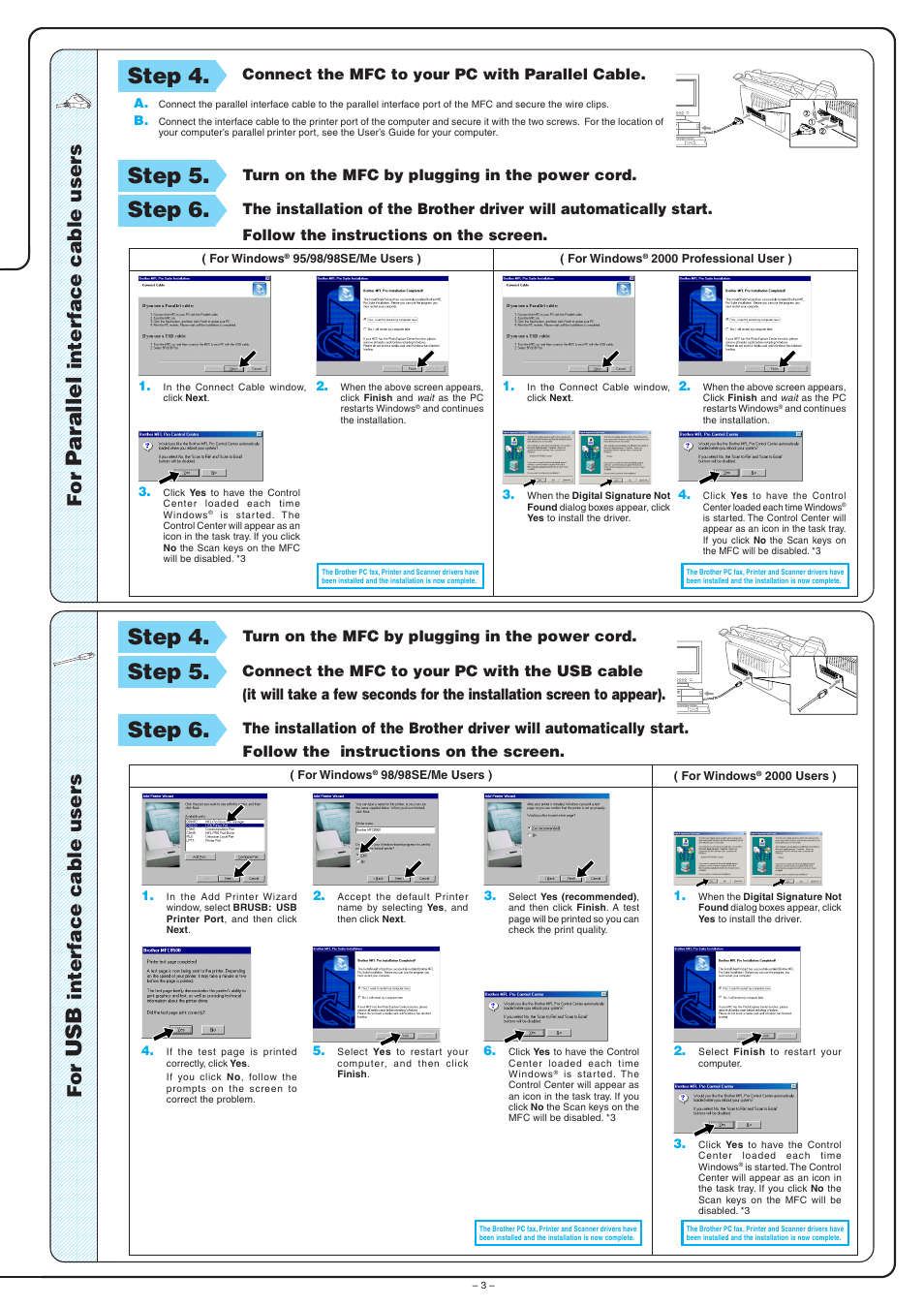 Parallel, Step 4, Step 5 | Step 6, Inter face cable users | Brother MFC-4800 User Manual | Page 3 / 4