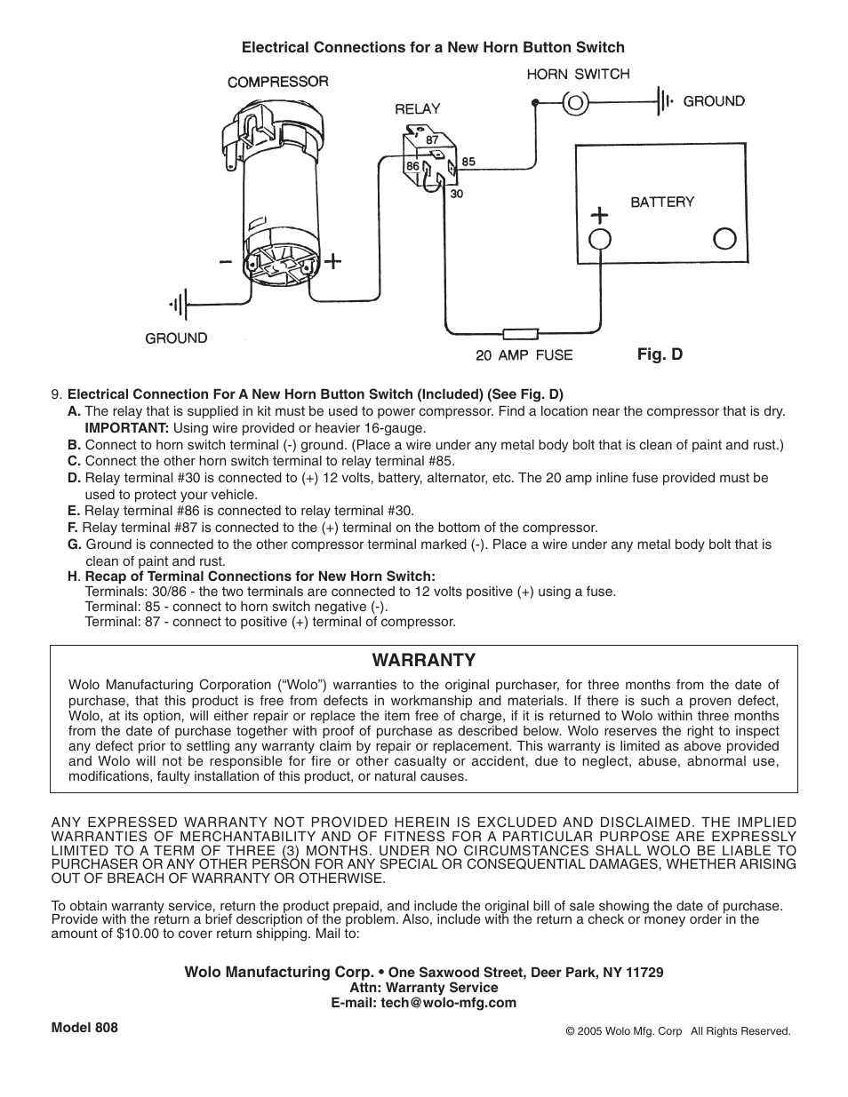 Warranty | Wolo 808 Challenger User Manual | Page 2 / 2