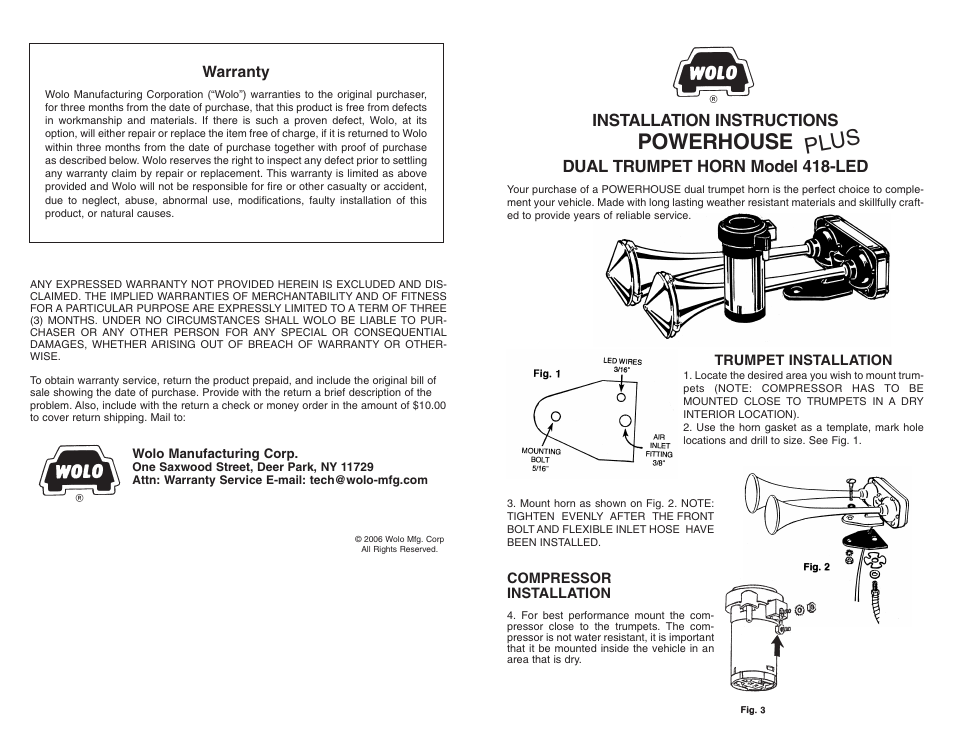 Wolo 418-LED Powerhouse User Manual | 2 pages