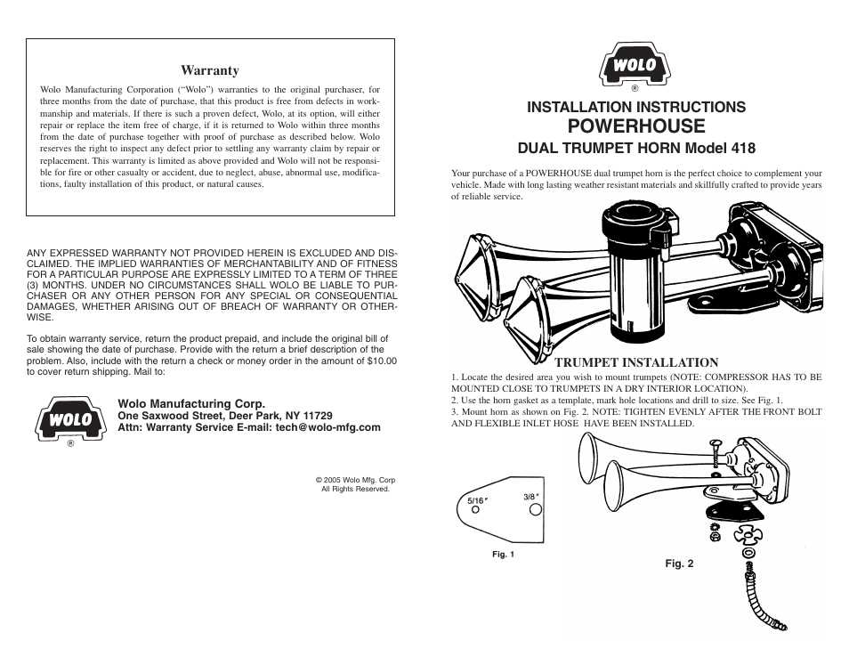 Wolo 418 Powerhouse User Manual | 2 pages