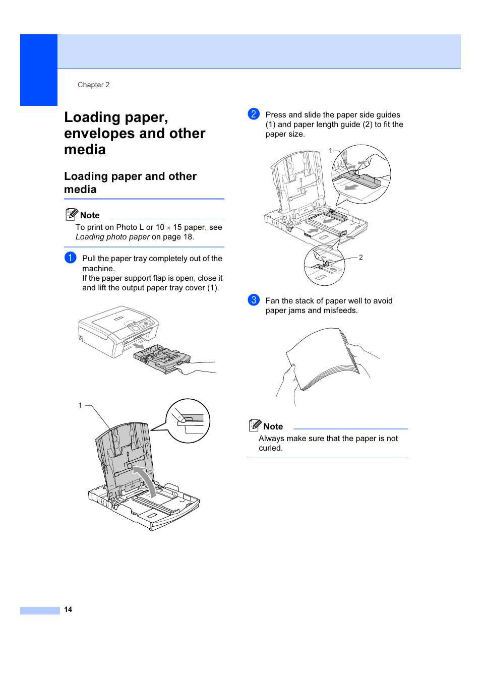 Loading paper, envelopes and other media, Loading paper and other media | Brother DCP-540CN User Manual | Page 20 / 105