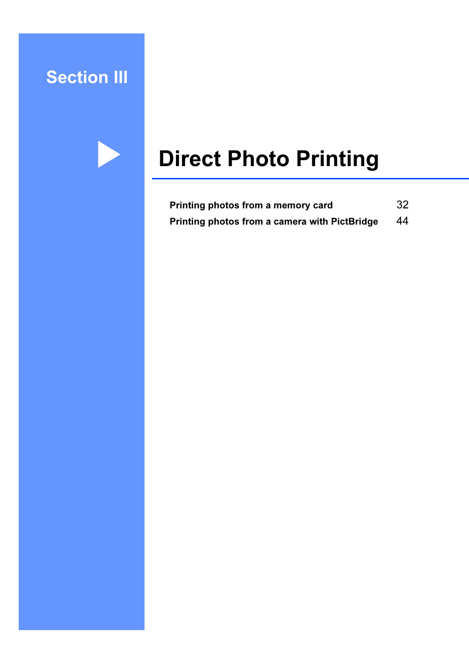 Section iii direct photo printing, Direct photo printing | Brother DCP-540CN User Manual | Page 37 / 105